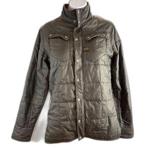 G-Star Raw Olive Green Quilted Jacket with Corduroy Trim Metal Snaps Size S